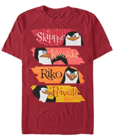 Fifth Sun Madagascar Men's Penguin Character Stack Up Short Sleeve T-shirt In Cardinal