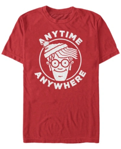 Fifth Sun Where's Waldo Men's Anytime Anywhere Big Face Logo Short Sleeve T-shirt In Red