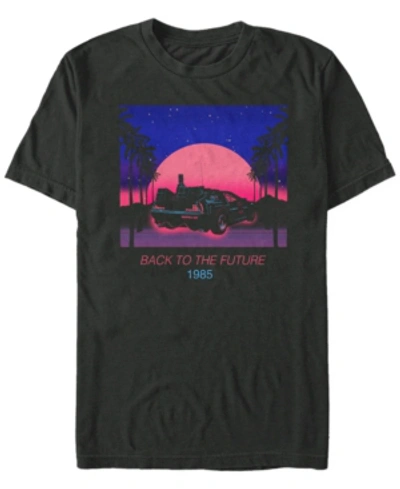 Fifth Sun Back To The Future Franchise Men's Neon Delorean 1985 Sunset Poster Short Sleeve T-shirt In Black