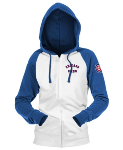 5th & Ocean Chicago Cubs Women's Zip-up Contrast Hoodie In White/royalblue