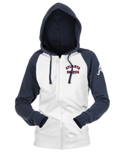 5th & Ocean Atlanta Braves Women's Zip-up Contrast Hoodie In White/navy