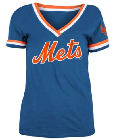 5th & Ocean New York Mets Women's Contrast Binding T-shirt In Royalblue/white/orange
