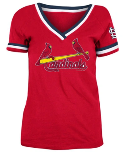 5th & Ocean St. Louis Cardinals Women's Contrast Binding T-shirt In Red/white/navy