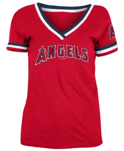 5th & Ocean Los Angeles Angels Women's Contrast Binding T-shirt In Red/white/navy
