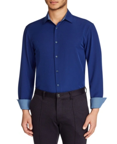 Construct Solid 4-way Stretch Slim Fit Button-down Shirt In Navy