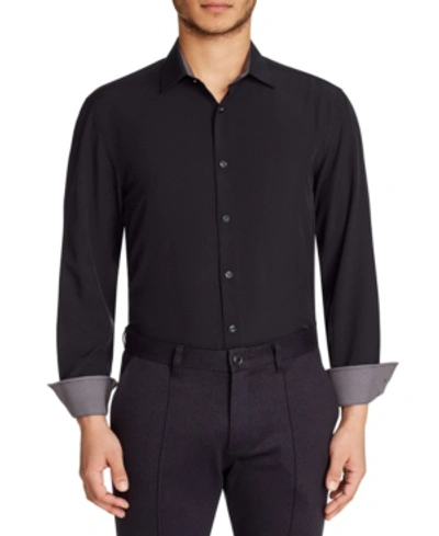 Construct Men's Slim-fit Solid Performance Stretch Cooling Comfort Dress Shirt In Black