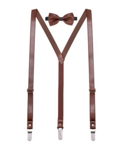 Mio Marino Men's Suede Leather Suspenders Bow Tie Set In Brown