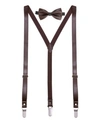 MIO MARINO MEN'S SUEDE LEATHER SUSPENDERS BOW TIE SET