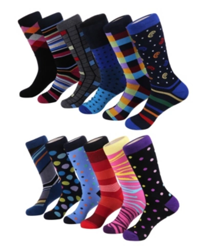 Mio Marino Men's Bold Designer Dress Socks Pack Of 12 In Cool Colors
