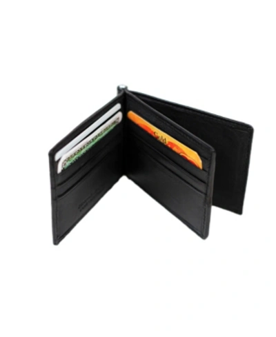 Champs Men's  Genuine Leather Bill Fold Money Clip With Center Card Holder In Black