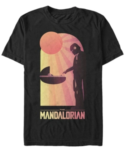 Fifth Sun Men's Star Wars The Mandalorian The Child Sunset Meeting Short Sleeve T-shirt In Black
