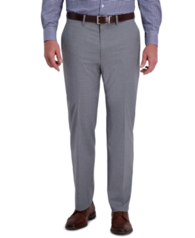Haggar Jmh Men's 4-way Stretch Textured Plaid Classic Fit Flat Front Performance Dress Pant In Med Grey