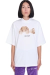 PALM ANGELS BEAR OVER T-SHIRT IN WHITE COTTON,11567530