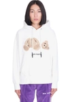 PALM ANGELS BEAR OVER HOODY SWEATSHIRT IN WHITE COTTON,11567529