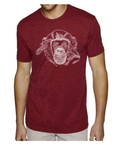 La Pop Art Men's Premium Word Art T-shirt - Chimpanzee In Burgundy