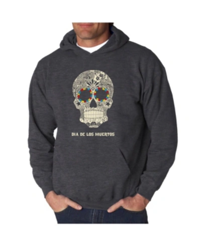 La Pop Art Men's Dia De Los Muertos Word Art Hooded Sweatshirt In Gray