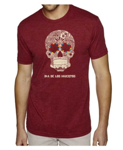 La Pop Art Men's Premium Word Art T-shirt - Dia De Los Muertos In Burgundy