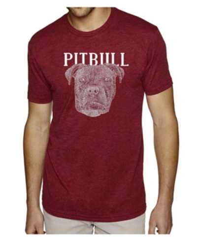 La Pop Art Men's Premium Word Art T-shirt - Pitbull Face In Burgundy
