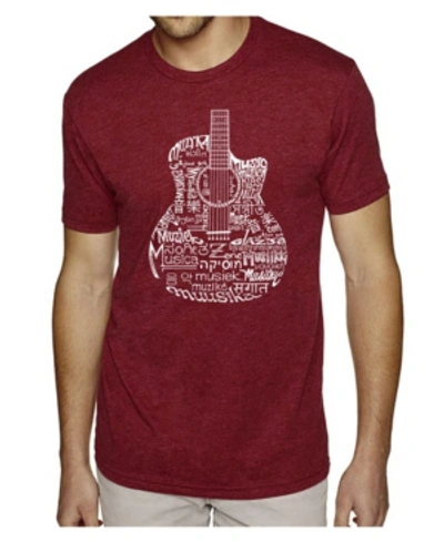 La Pop Art Men's Premium Word Art T-shirt - Languages Guitar In Burgundy