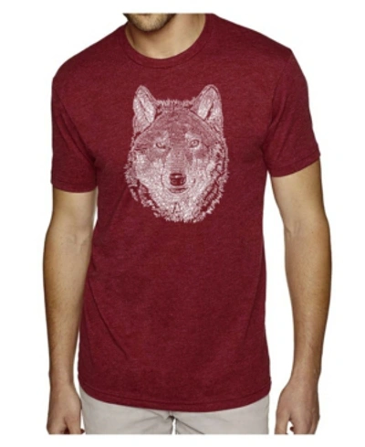 La Pop Art Men's Premium Word Art T-shirt - Wolf In Burgundy