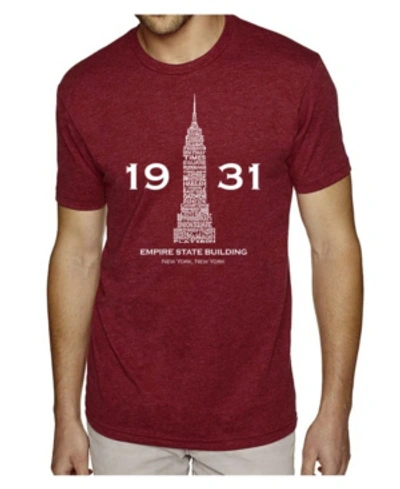 La Pop Art Men's Premium Word Art T-shirt - Empire State Building In Burgundy