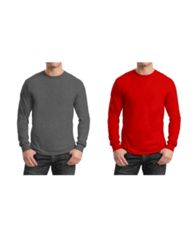Galaxy By Harvic Men's 2-pack Egyptian Cotton-blend Long Sleeve Crew Neck Tee In Charcoal,red