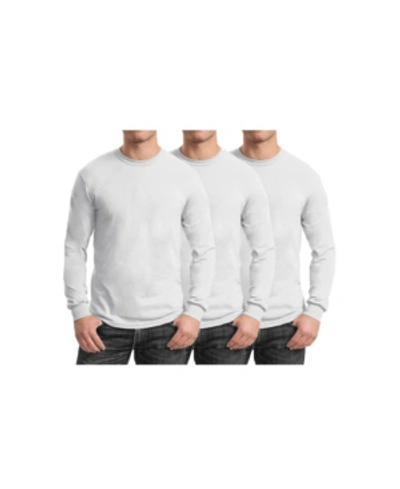 Galaxy By Harvic Men's 3-pack Egyptian Cotton-blend Long Sleeve Crew Neck Tee In White X 3