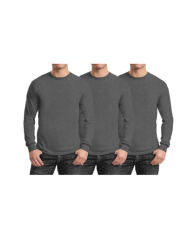 Galaxy By Harvic Men's 3-pack Egyptian Cotton-blend Long Sleeve Crew Neck Tee In Charcoal X 3