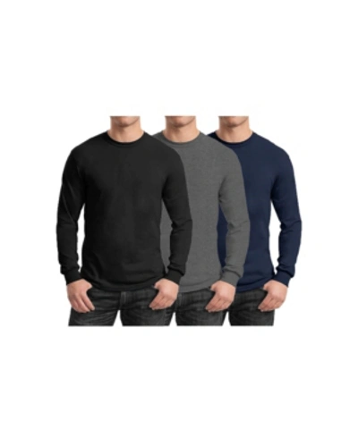 Galaxy By Harvic Men's 3-pack Egyptian Cotton-blend Long Sleeve Crew Neck Tee In Black,charcoal,navy