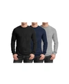 Galaxy By Harvic Men's 3-pack Egyptian Cotton-blend Long Sleeve Crew Neck Tee In Black/navy/heather Gray