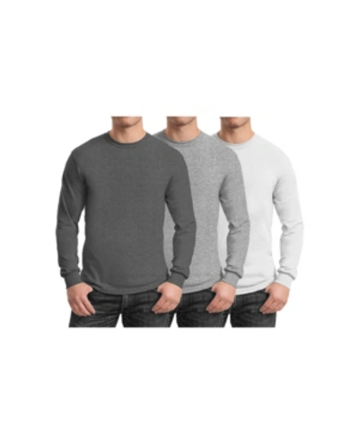 Galaxy By Harvic Men's 3-pack Egyptian Cotton-blend Long Sleeve Crew Neck Tee In Charcoal,heather Gray,white