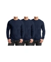 Galaxy By Harvic Men's 3-pack Egyptian Cotton-blend Long Sleeve Crew Neck Tee In Navy X 3