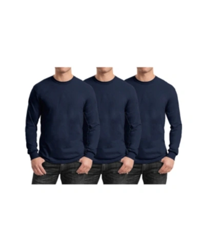 Galaxy By Harvic Men's 3-pack Egyptian Cotton-blend Long Sleeve Crew Neck Tee In Navy X 3