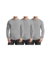 Galaxy By Harvic Men's 3-pack Egyptian Cotton-blend Long Sleeve Crew Neck Tee In Heather Gray X 3