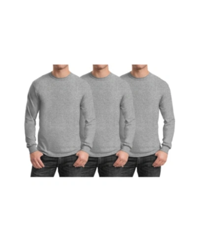 Galaxy By Harvic Men's 3-pack Egyptian Cotton-blend Long Sleeve Crew Neck Tee In Heather Gray X 3