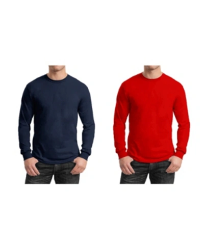 Galaxy By Harvic Men's 2-pack Egyptian Cotton-blend Long Sleeve Crew Neck Tee In Navy,red