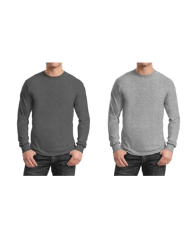 Galaxy By Harvic Men's 2-pack Egyptian Cotton-blend Long Sleeve Crew Neck Tee In Charcoal,heather Gray