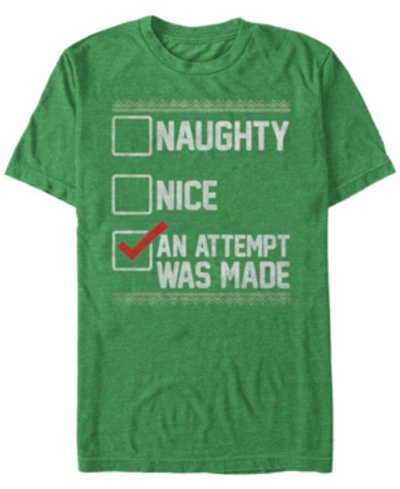 Fifth Sun Men's Naughty Nice Humor Christmas Short Sleeve T-shirt In Emerald