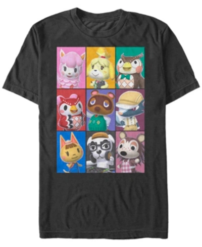 Fifth Sun Men's Nintendo Animal Crossing Towns Folk Yearbook Photo Style Poster Short Sleeve T-shirt In Black