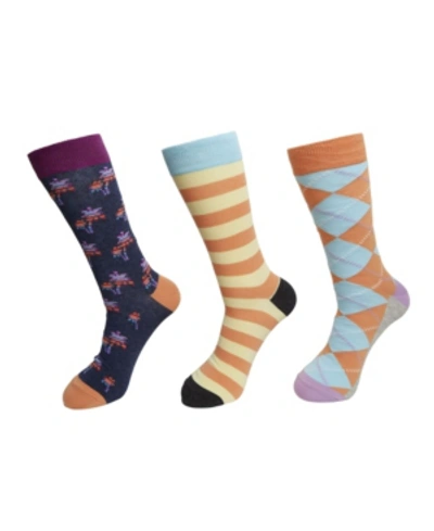 Hs By Happy Socks 3-pack Striped Palm Socks In Medium Gra