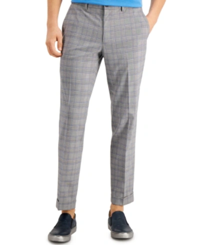 Bar Iii Men's Slim-fit Stretch Cropped Dress Pants, Created For Macy's In Black Grey Plaid