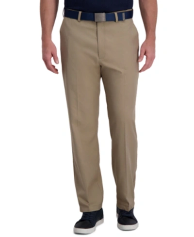 Haggar Cool Right Performance Flex Classic Fit Flat Front Pant In Khaki Heather