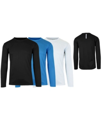 Galaxy By Harvic Men's Long Sleeve Moisture-wicking Performance Tee, Pack Of 3 In Black,medium Blue,white