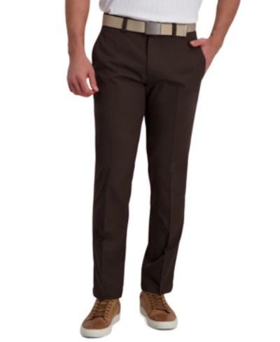 Haggar Cool Right Performance Flex Straight Fit Flat Front Pant In Brown Heather