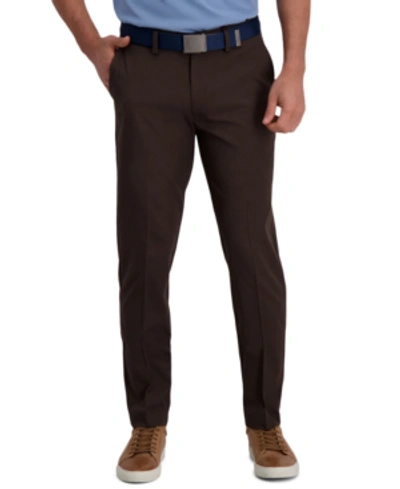Haggar Cool Right Performance Flex Slim Fit Flat Front Pant In Brown Heather