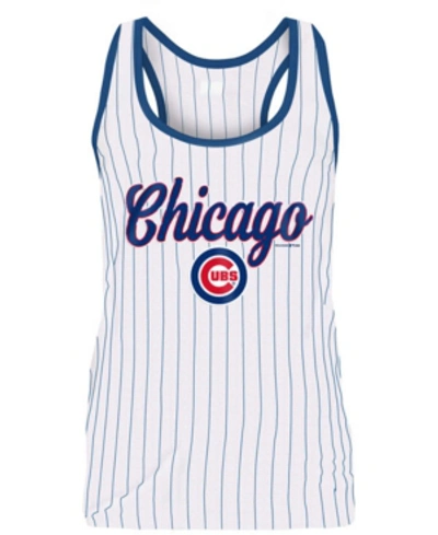 5th & Ocean Women's Chicago Cubs Pinstripe Tank In White/royalblue