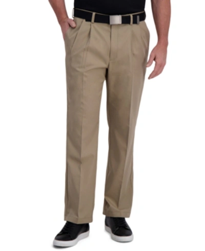 Haggar Cool Right Performance Flex Classic Fit Pleat Front Pant In Khaki Heather
