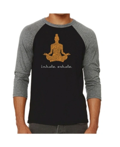 La Pop Art Inhale Exhale Men's Raglan Word Art T-shirt In Gray