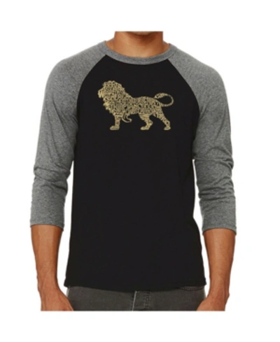 La Pop Art Lion Men's Raglan Word Art T-shirt In Gray