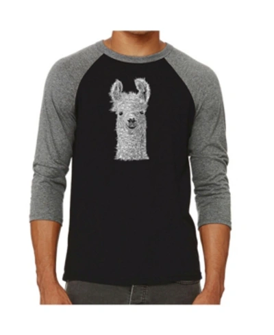 La Pop Art Llama Men's Raglan Word Art T-shirt In Gray